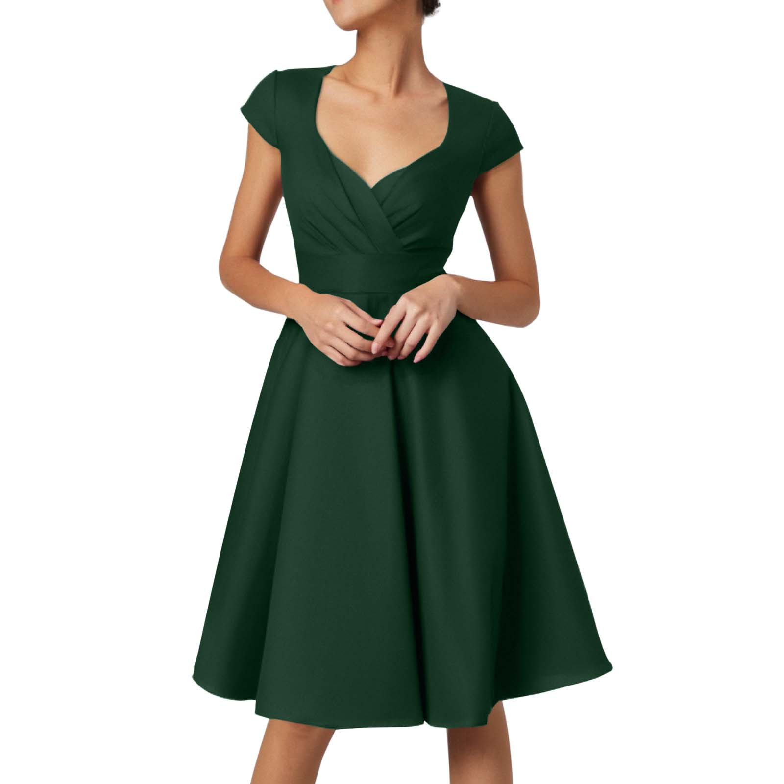 thumbnail image 5 of Vestido retro de fiesta liso para mujer: diseño informal de corte A, cintura alta para diversas ocasiones, tallas S-XXL., 5 of 5